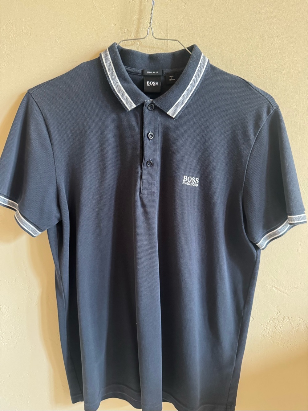 Boss Navy Polo with White Contrast Trim